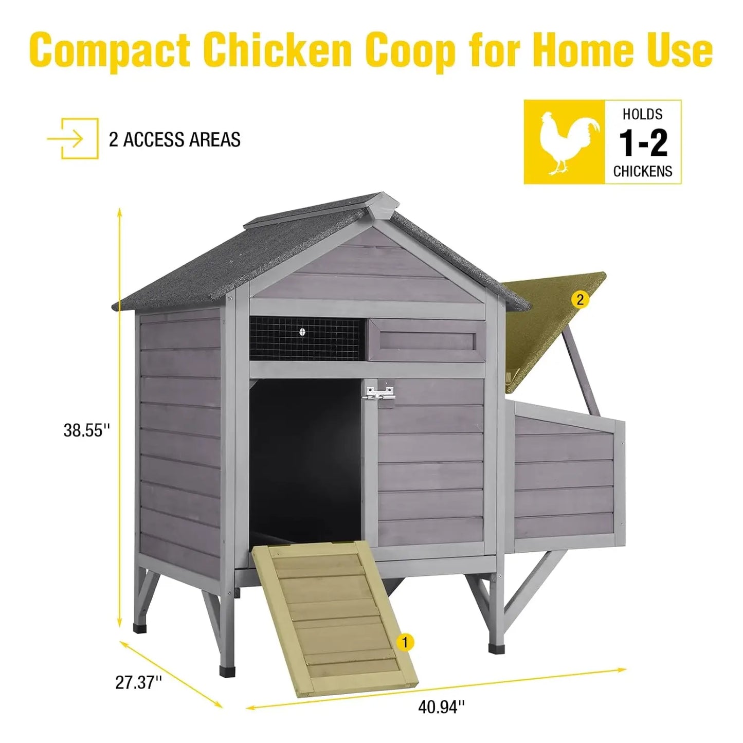 Outdoor Wooden Chicken Coop For 2 Chickens With Expandable Run