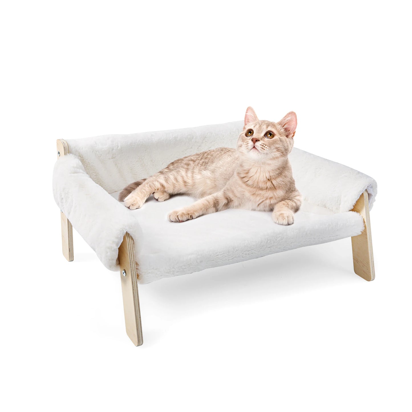 Wooden Leg Raised Cat Sofa Bed With Plush Cushion For Indoor Cats