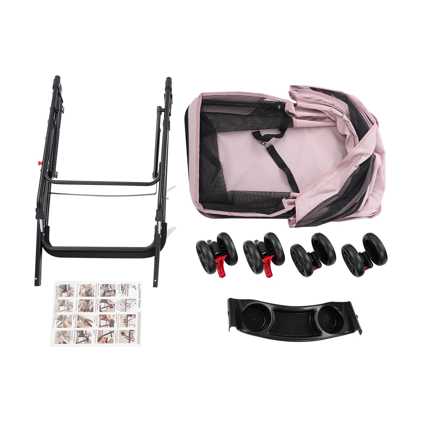 Foldable Pet Cart Carbon Steel Oxford Cloth 360 Front Wheels