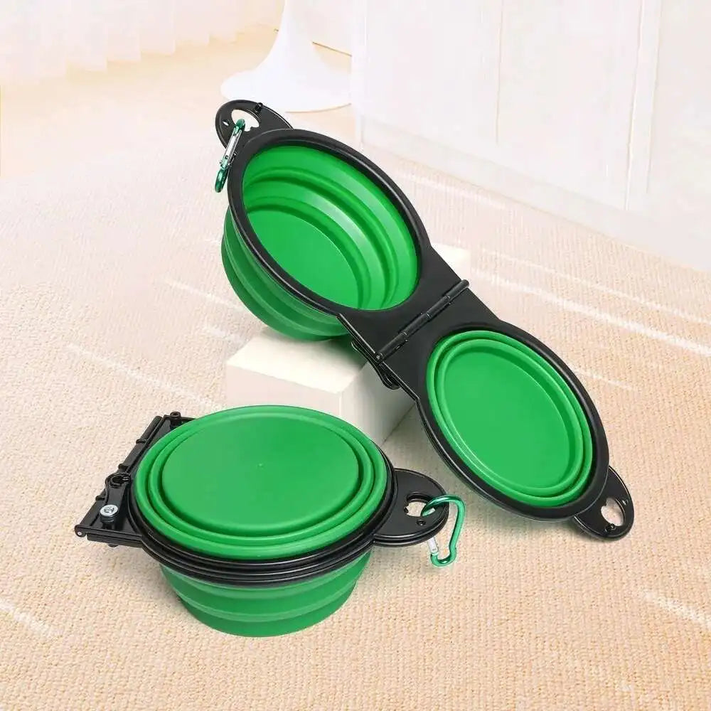 New 2 in 1 Collapsible Dog Travel Bowl Double Bowls Folding Food Water Bowl Portable Hangable Dog Feeder for Outdoor Dog Product