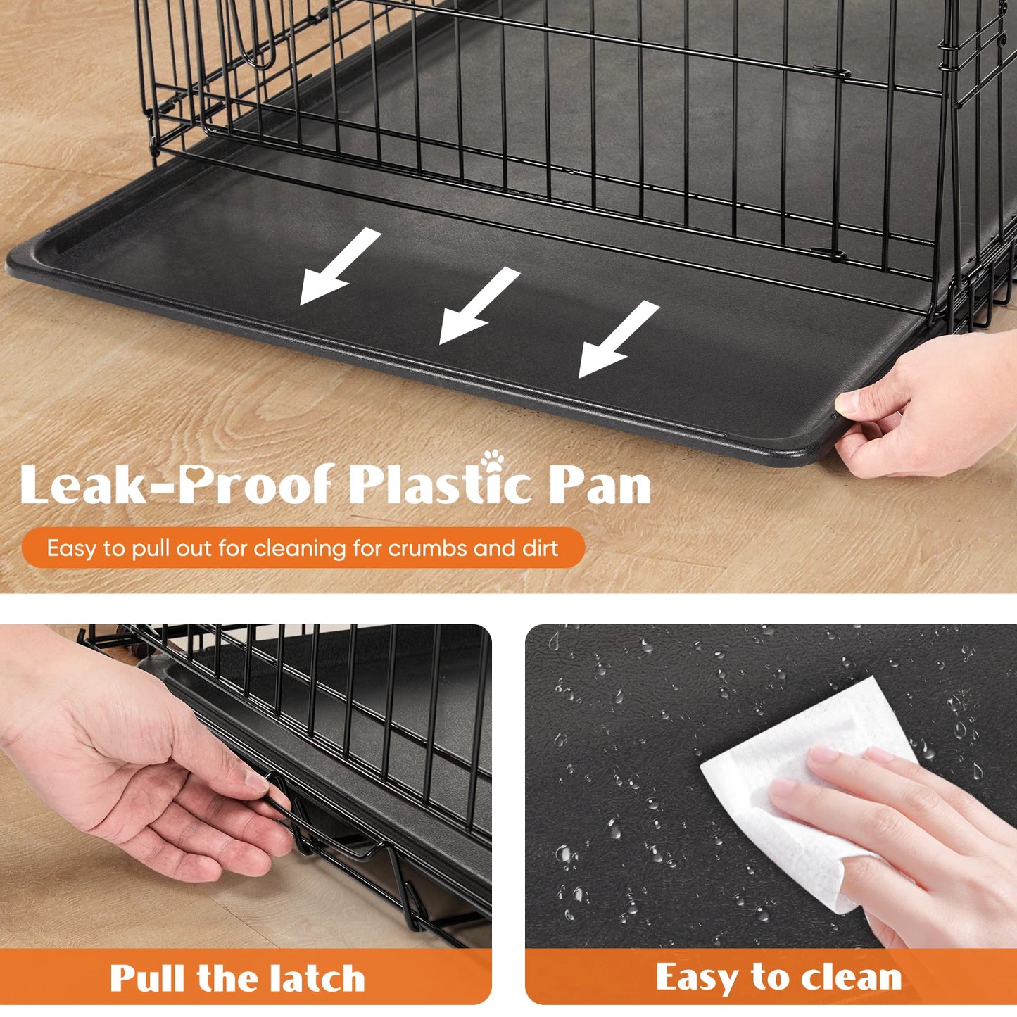 JHK Folding Metal Wire Dog Cage With Leak-Proof Tray