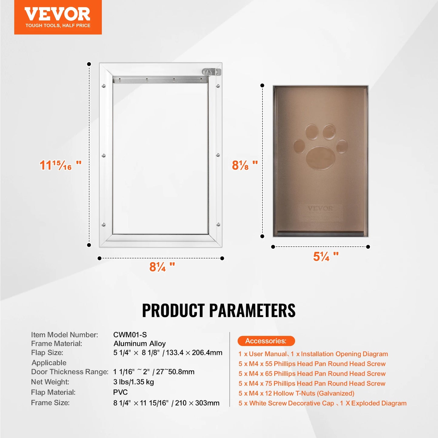SucceBuy Pet Door Aluminum Frame With Lock Flap System