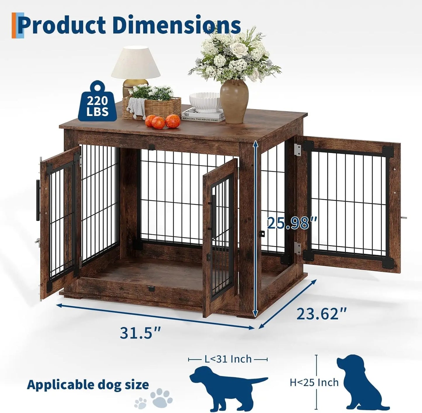 HiMISS Double-Door Pet Crate Furniture Kennel End Table For Dogs
