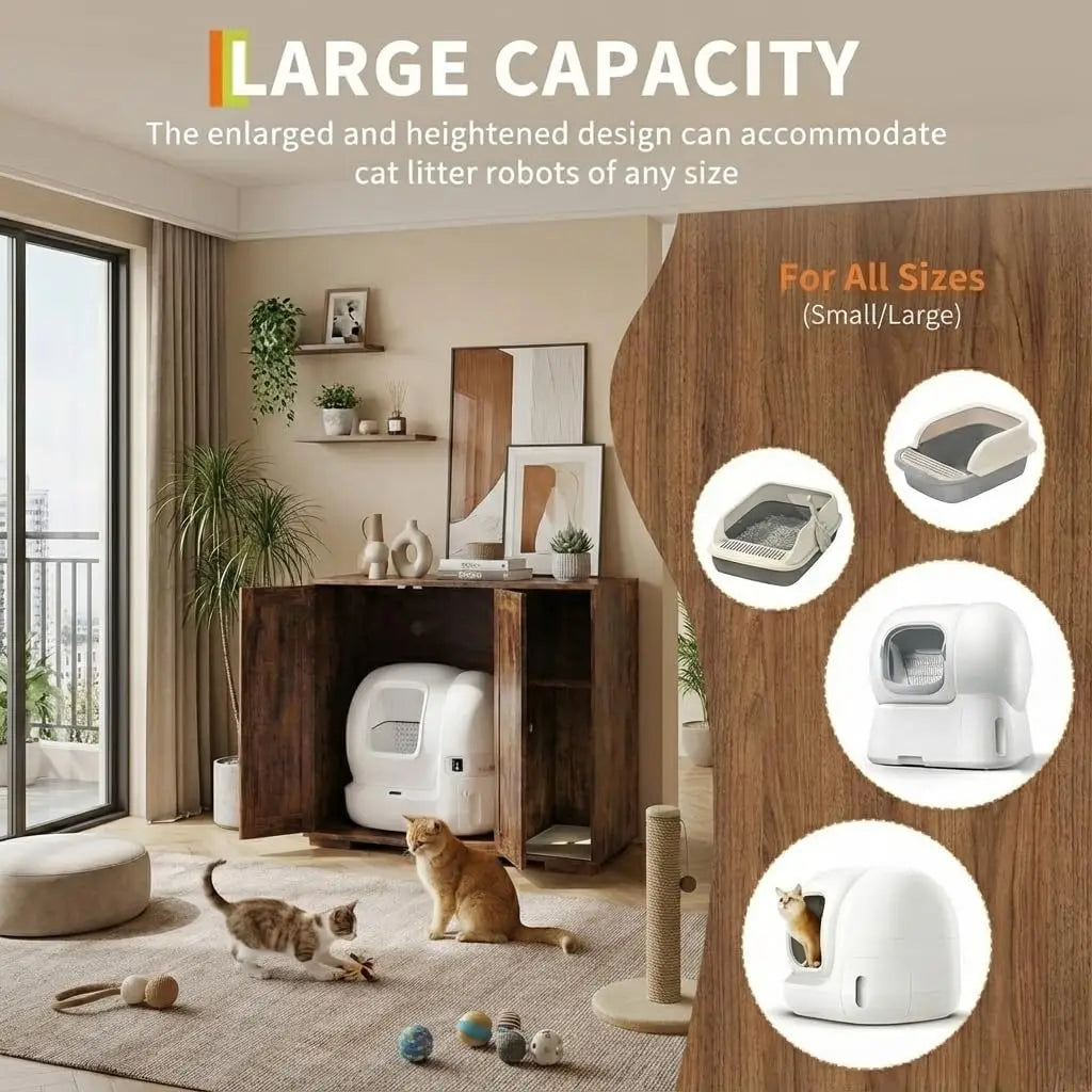 HiMISSCN Cat Litter Box Enclosure Cabinet With Built In Outlet