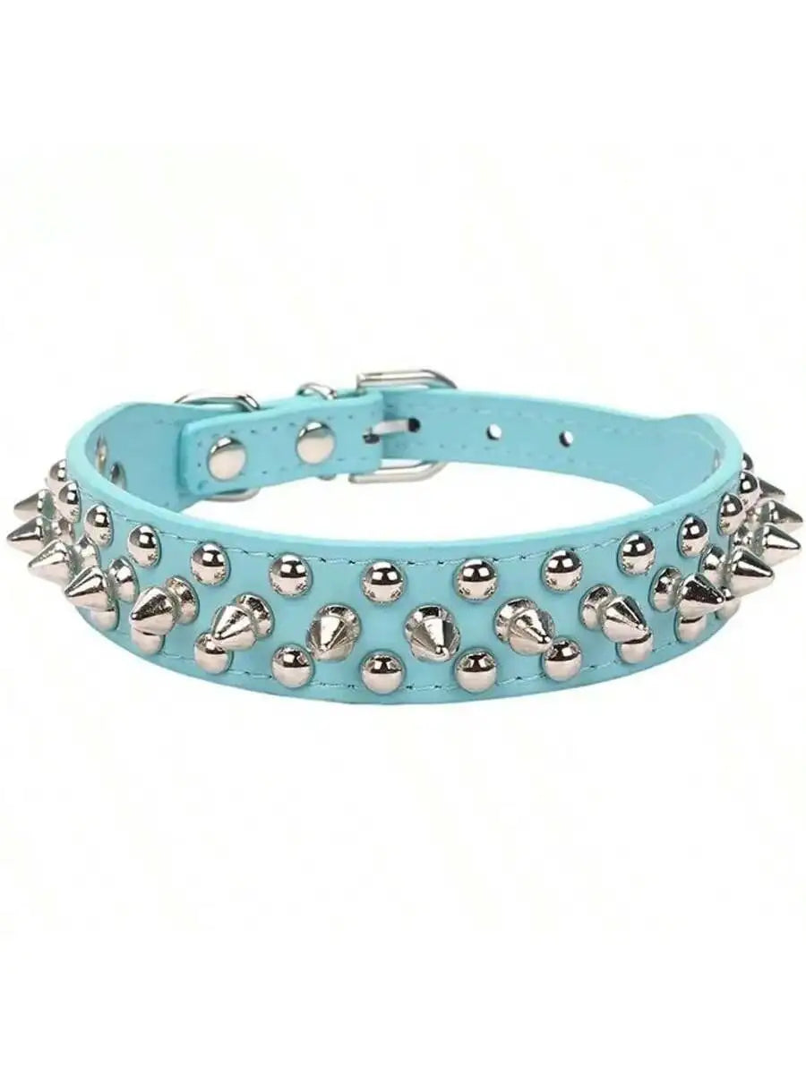 Adjustable Leather Dog Collar With Rivet Spikes And Buckle