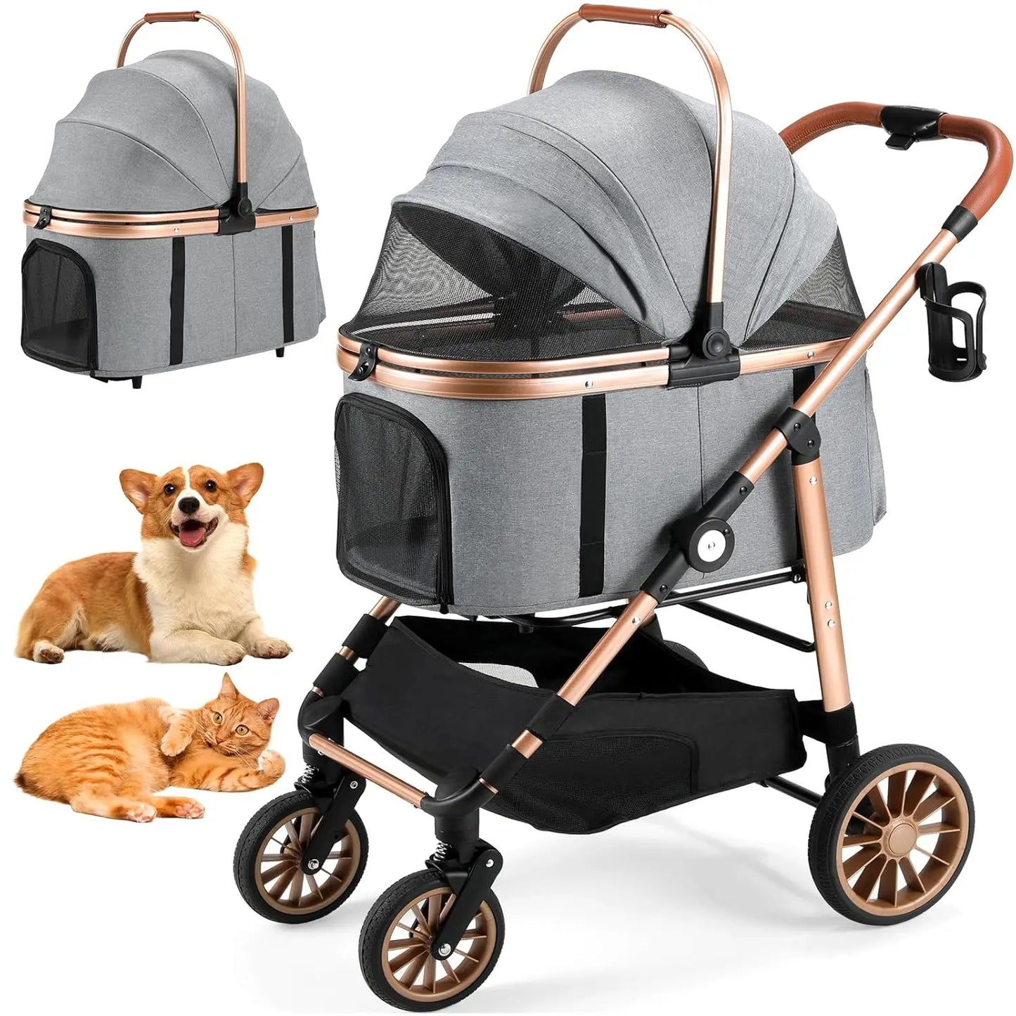 360 Degree Foldable Cat And Dog Stroller With Car Attachment