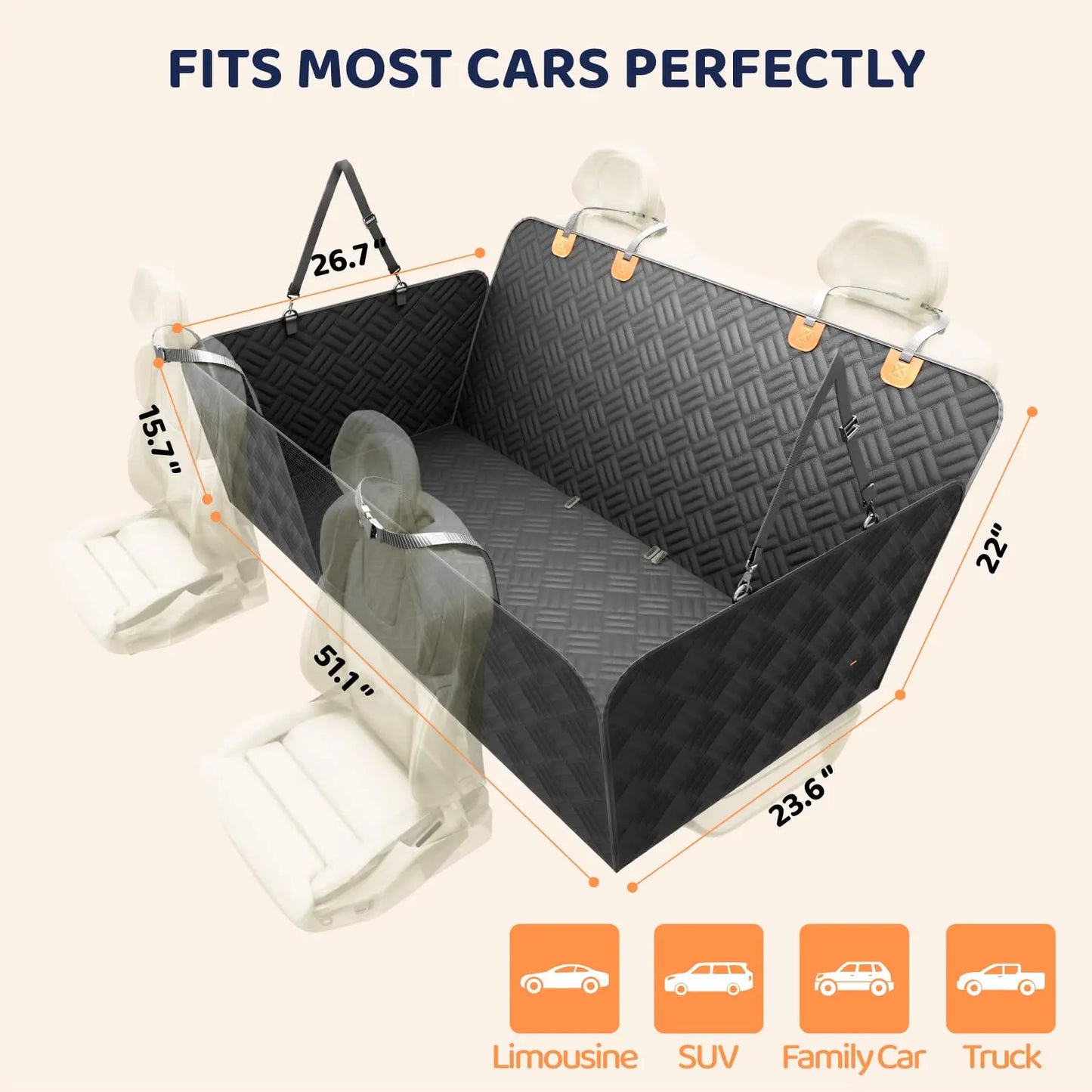 Rear Seat Dog Hammock Cover With Hard Bottom Extender
