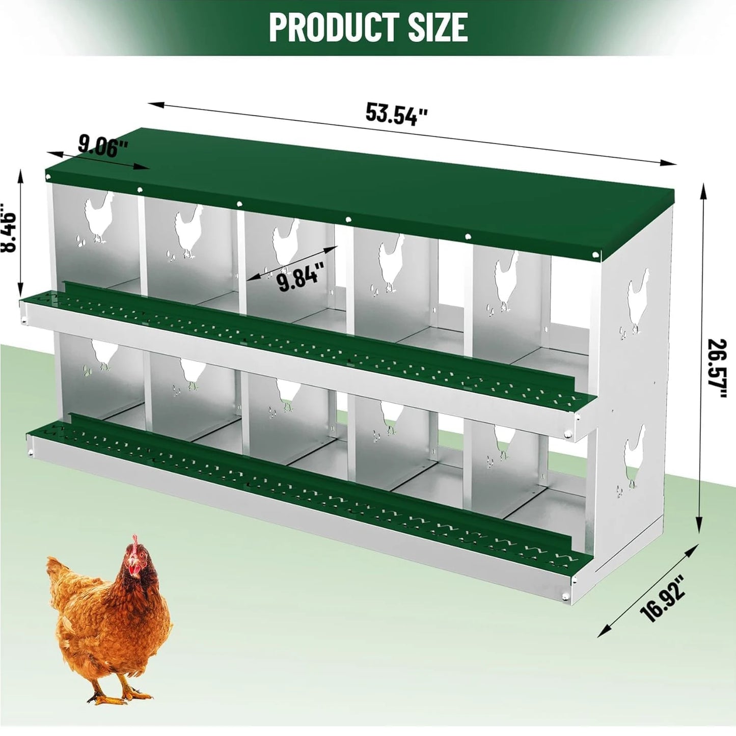 HiMISS Metal Chicken Nesting Box With 10 Compartments Wall-Mountable