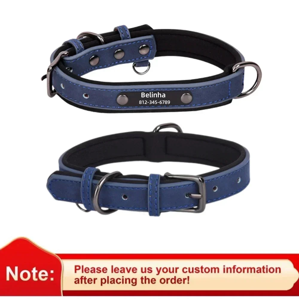 COOYOMOO Personalized Leather ID Nameplate Dog Collar Padded Comfort Engraving