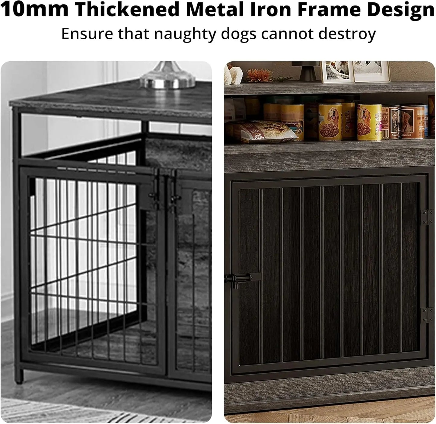 Corner Dog Crate With 2-Tier Shelves, Wooden Kennel Furniture Enclosure