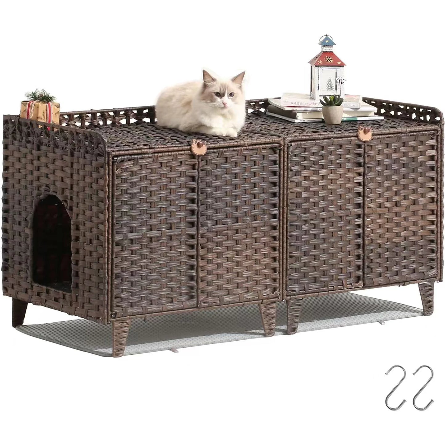 HiMISS Hidden Litter Box Enclosure Handwoven Rattan Cat Furniture
