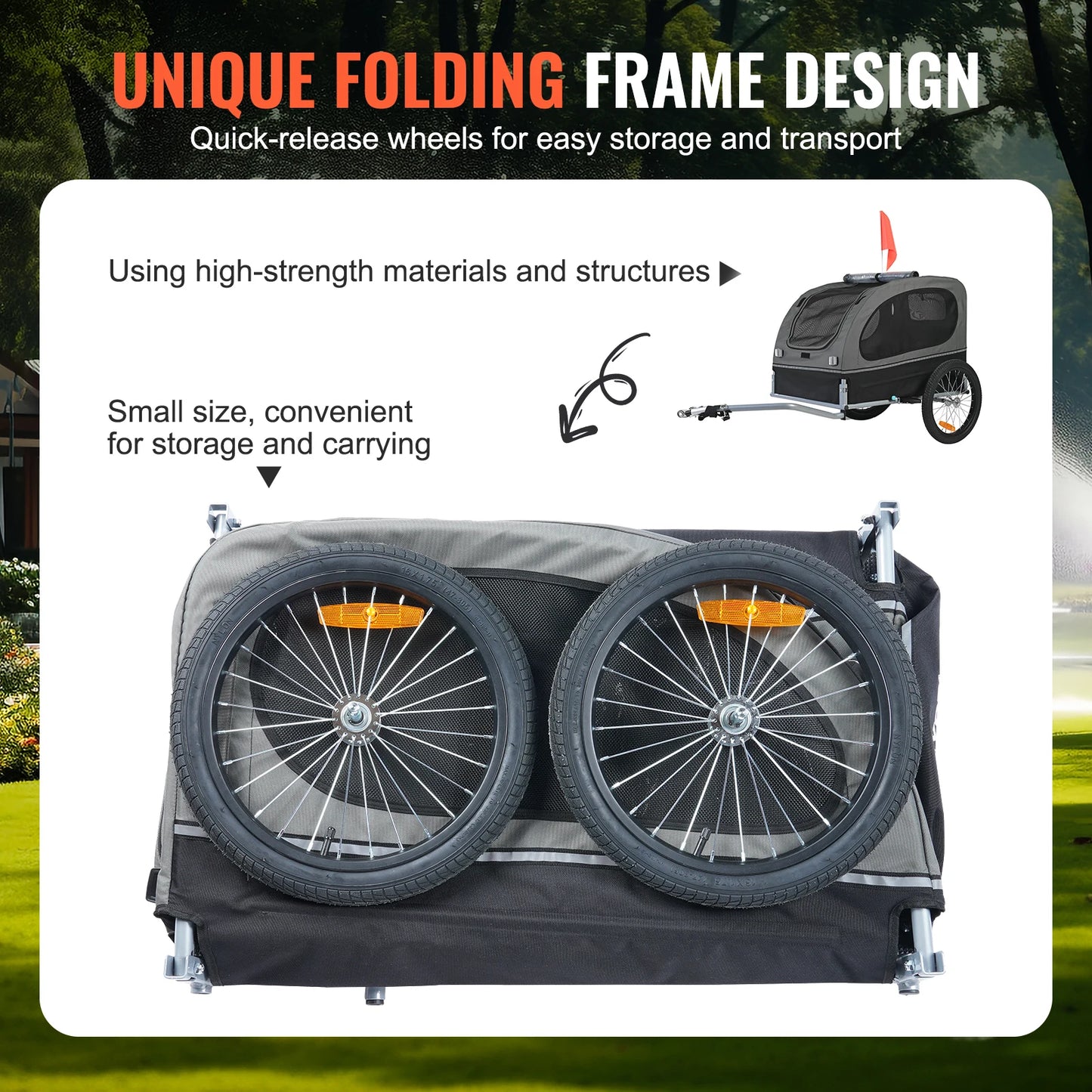 SucceBuy Collapsible Dog Bike Trailer Pet Cart With Wheels Reflectors