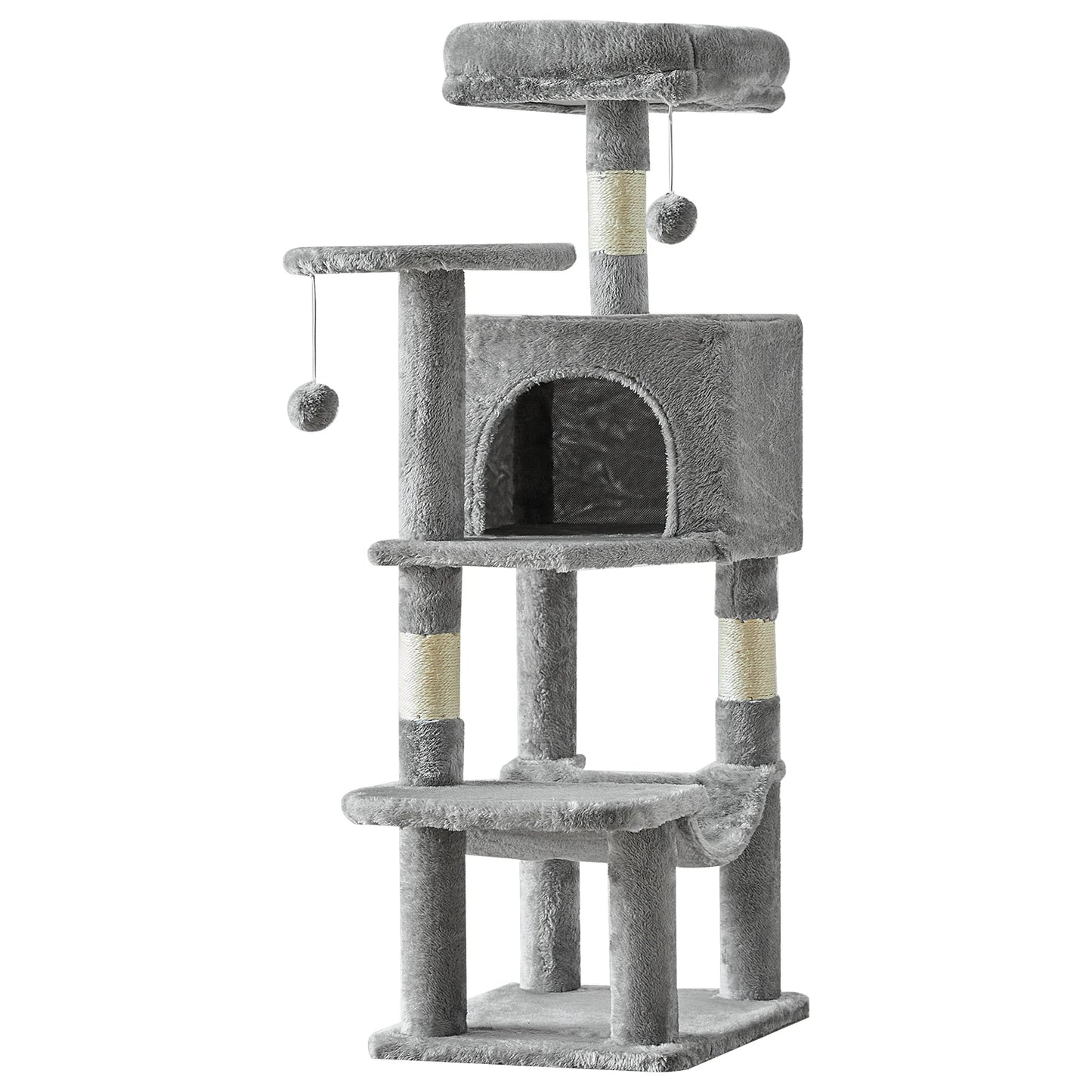 JHK Cat Tree Four-Tier Multi-Cat Climbing Tower With Sisal Posts