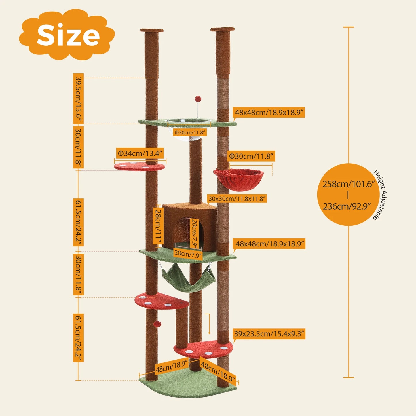 PAWZ Road Multi Level Cat Tree For Indoor Cats With Condo Hammock