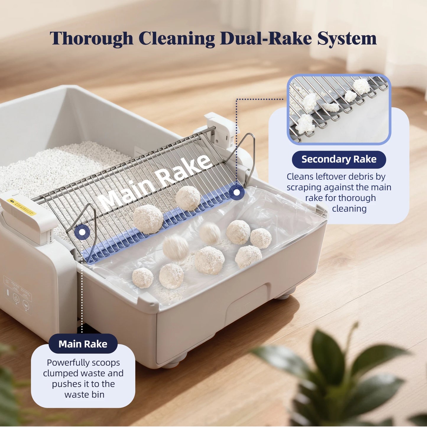 Robotail Fully-Open Self-Cleaning Cat Litter Box, XL Automatic Tray with App Control & Health Monitor, 20 Liners Safety Sensors/App Control