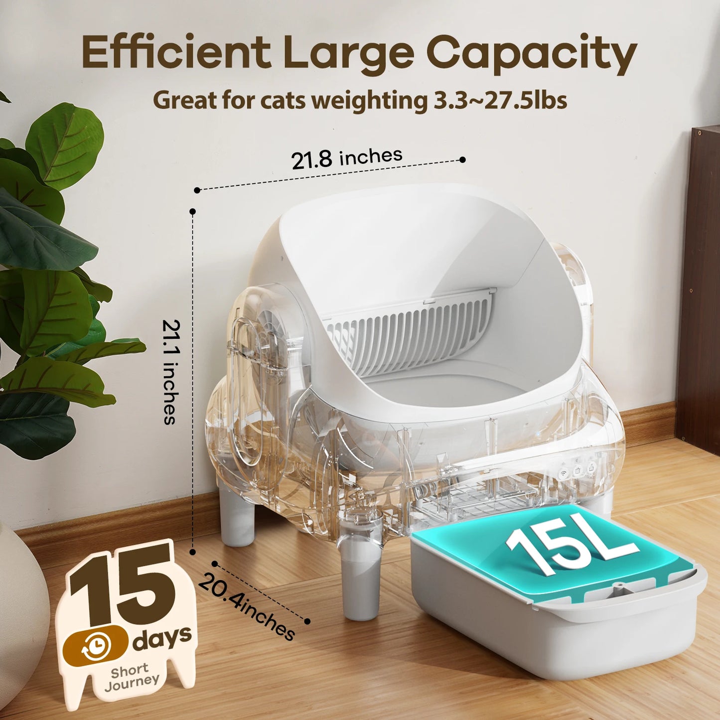 Cumrige Open Top Self Cleaning Cat Litter Box, Automatic Smart Litter Box with App Control for Multiple Cats