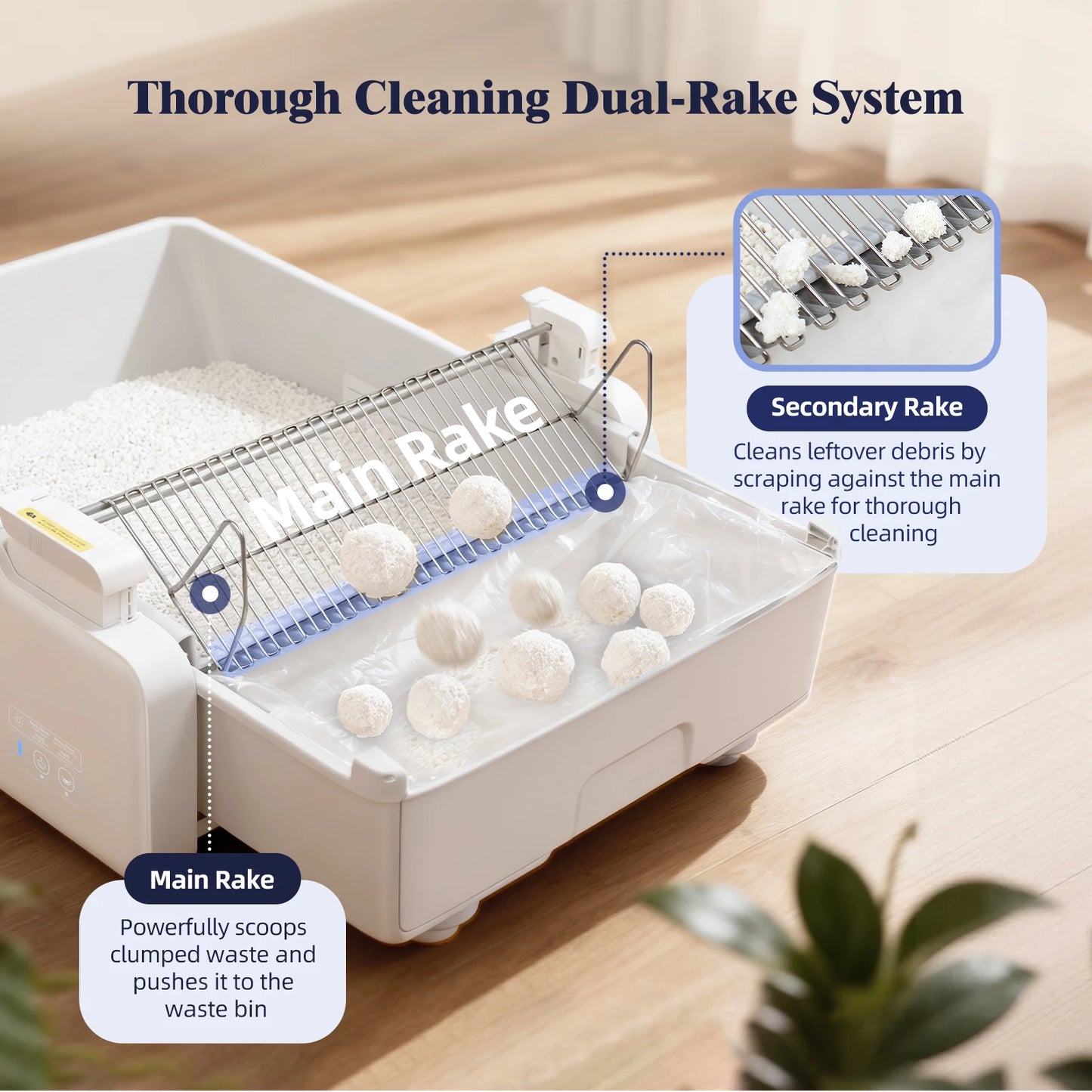 Robotail Fully-Open Self-Cleaning Cat Litter Box, XL Automatic Tray with App Control & Health Monitor, 20 Liners Safety Sensors/App Control