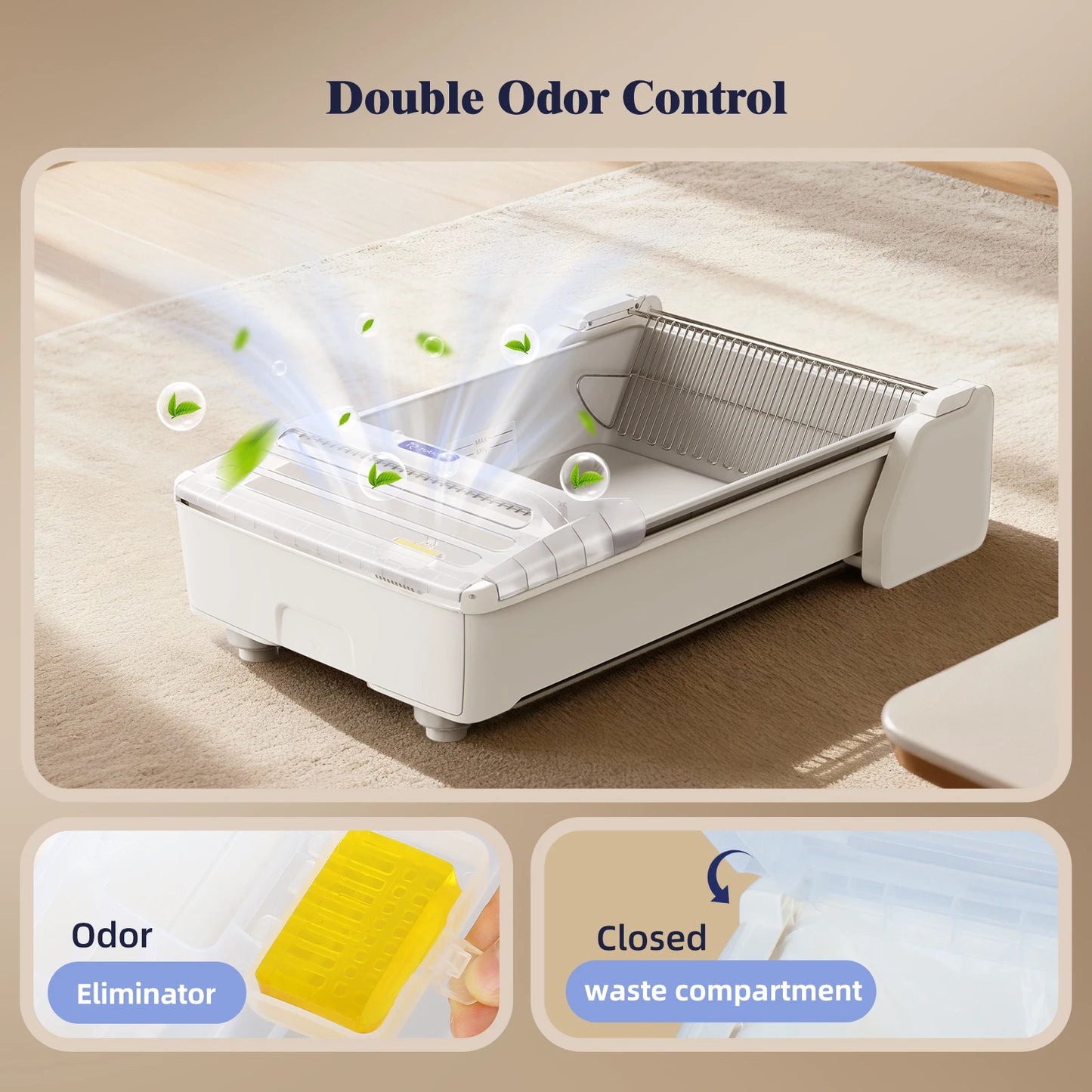 Robotail Fully-Open Self-Cleaning Cat Litter Box, XL Automatic Tray with App Control & Health Monitor, 20 Liners Safety Sensors/App Control