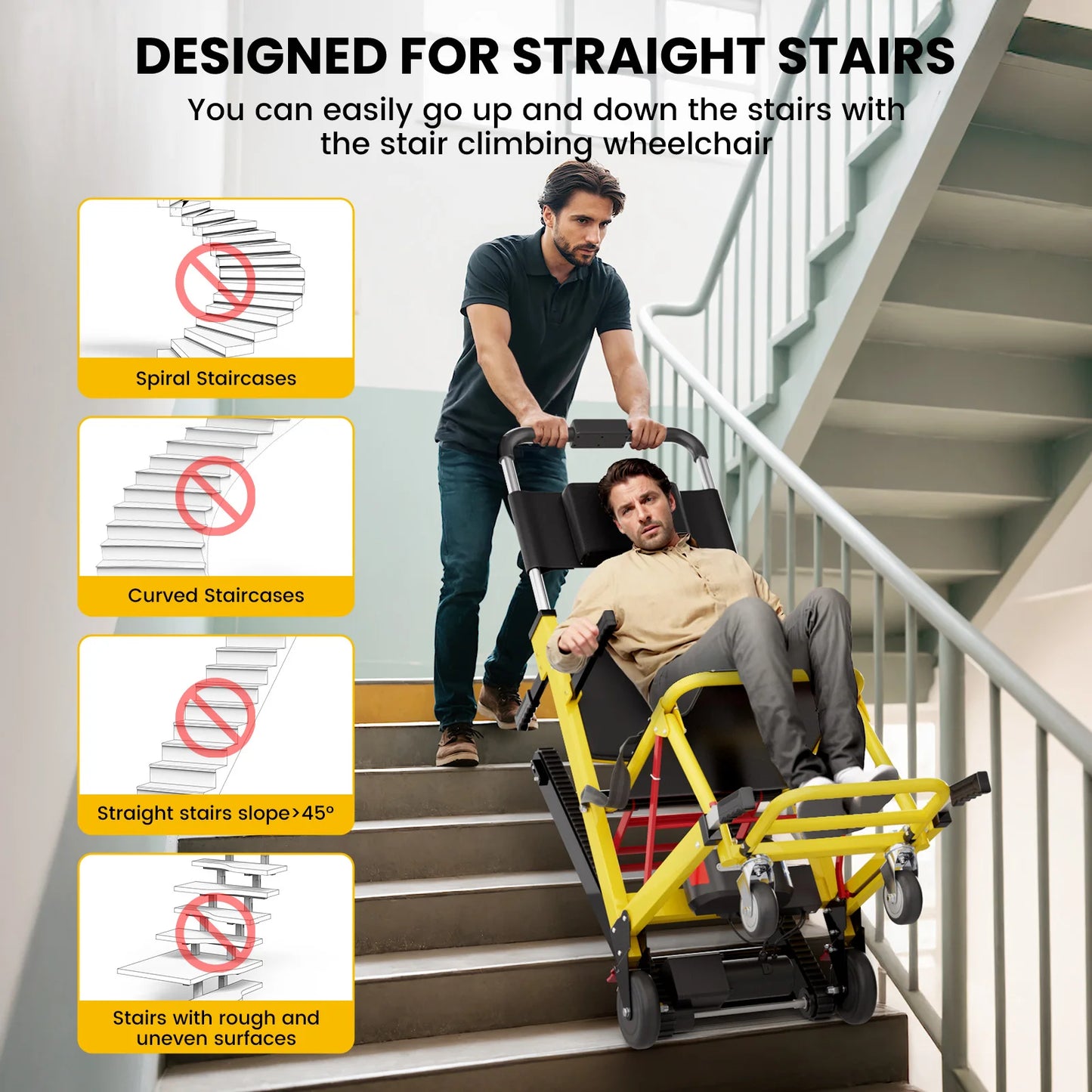 Electric Stair Climbing Chair Foldable Emergency Stair Lift Wheelchair Battery Operated Elderly Disabled Max 440 lbs Load 120W