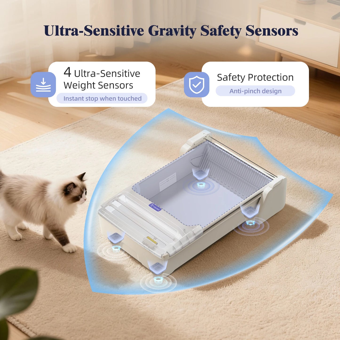Robotail Fully-Open Self-Cleaning Cat Litter Box, XL Automatic Tray with App Control & Health Monitor, 20 Liners Safety Sensors/App Control