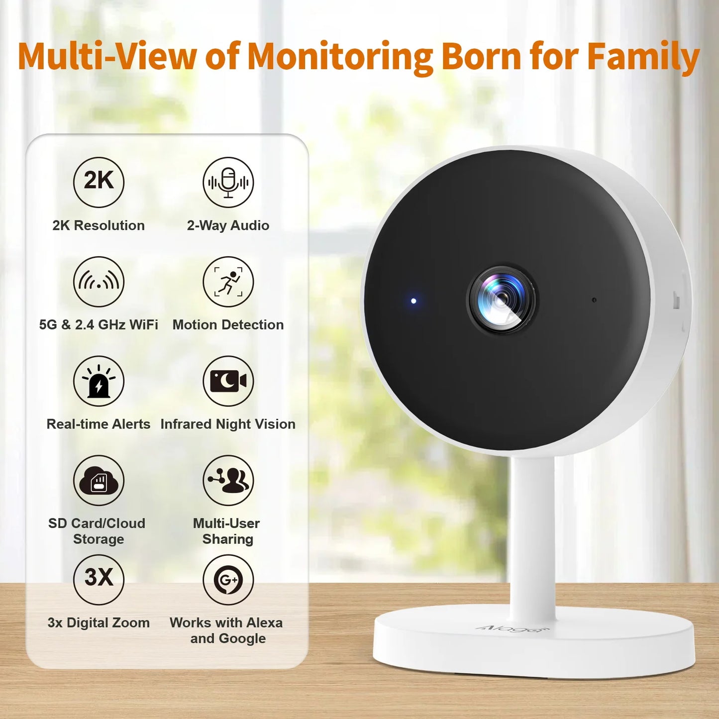 2pcs Alaga 2K WIFI security camera, suitable for pet/elderly/home security cameras, with two-way communication security camera