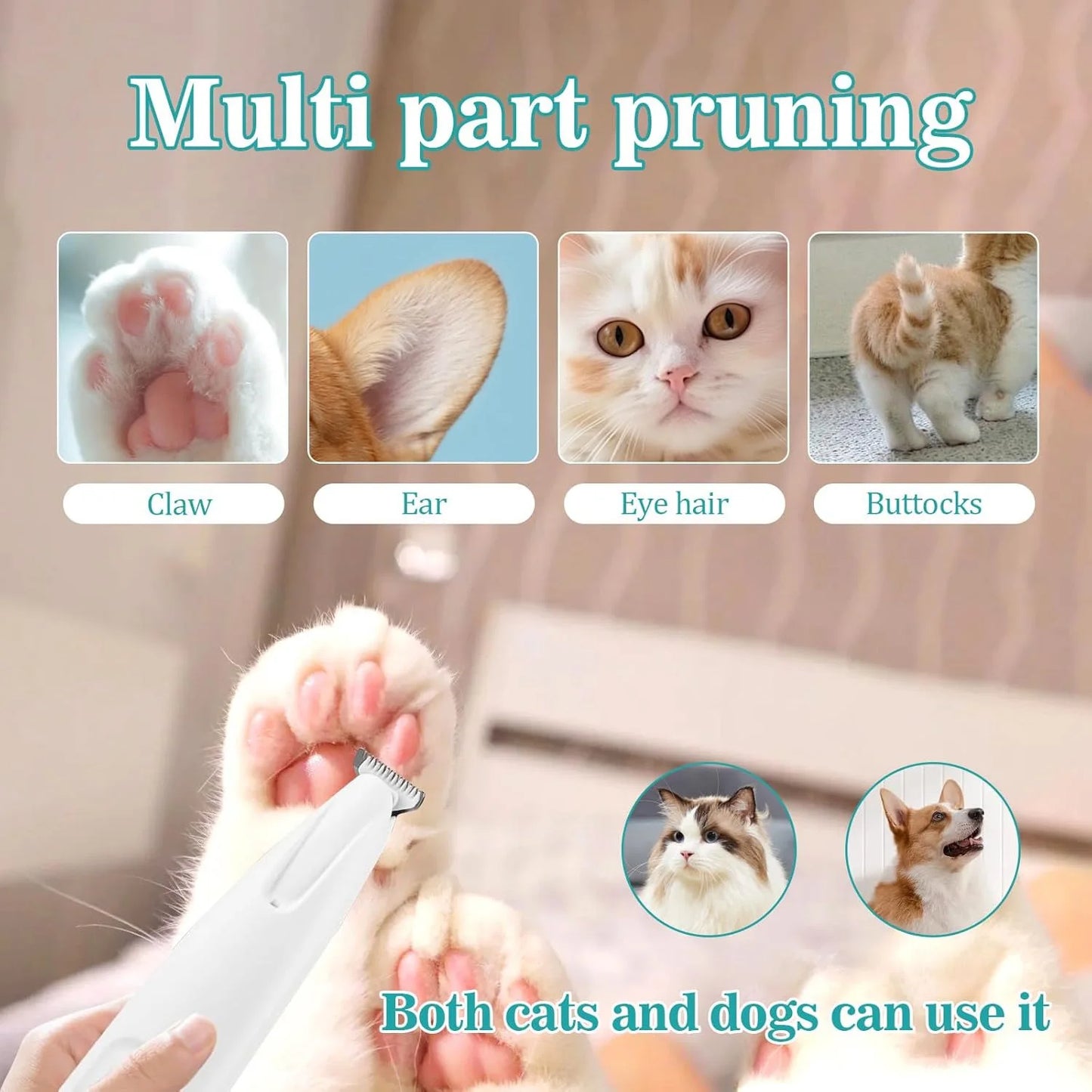 Cat And Dog Paw Trimmer With LED Light Rechargeable Battery