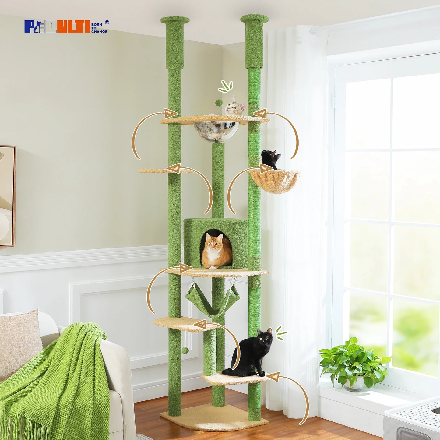 PAWZ Road Multi Level Cat Tree For Indoor Cats With Condo Hammock