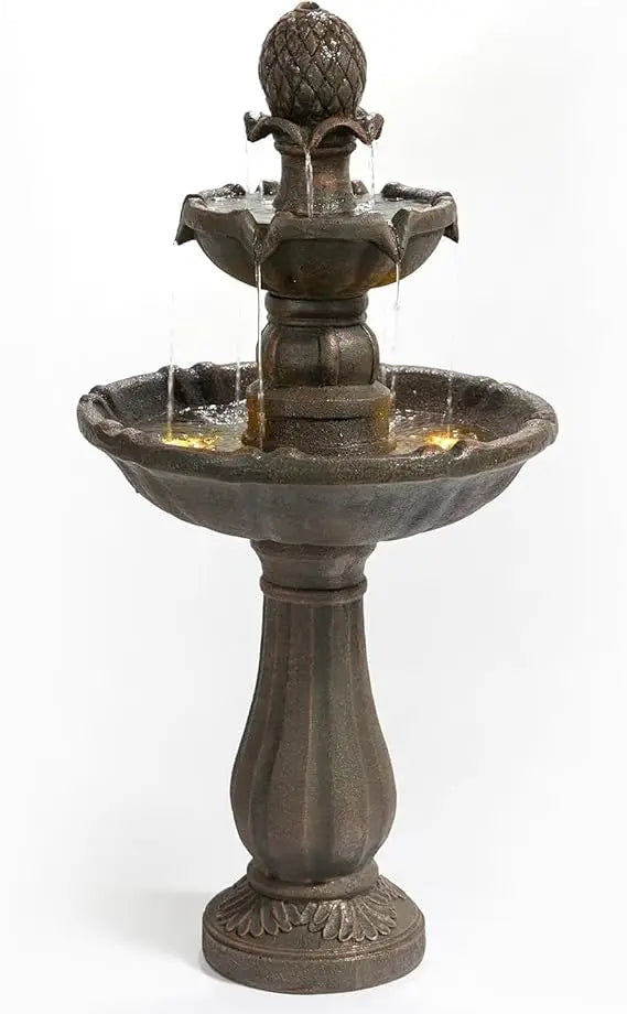 3 Tiered Outdoor/Indoor Water Fountains, 42.2 in. Tall, Like Stone Bird Bath for Outside, Elegant Waterfall Feature