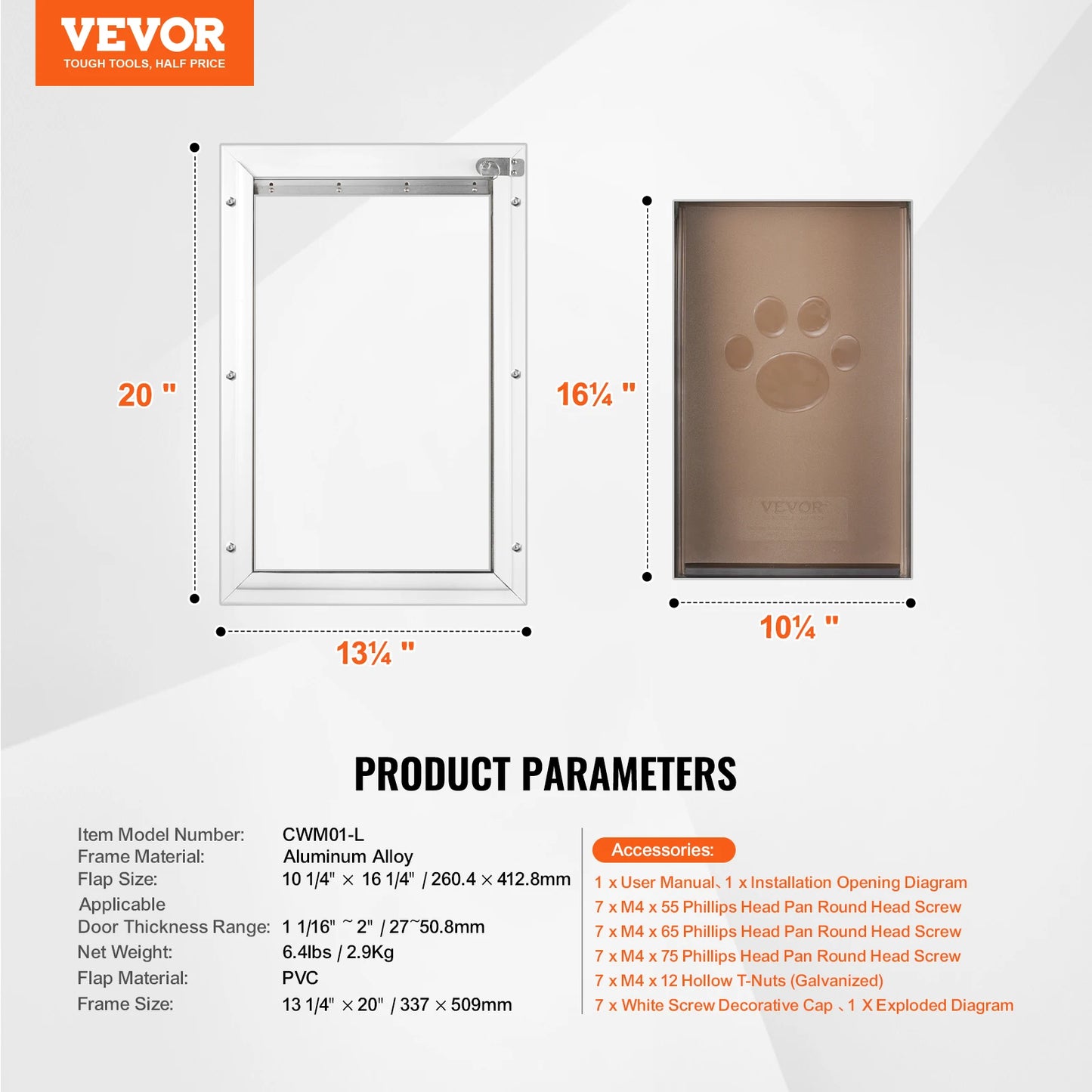 SucceBuy Pet Door Aluminum Frame With Lock Flap System
