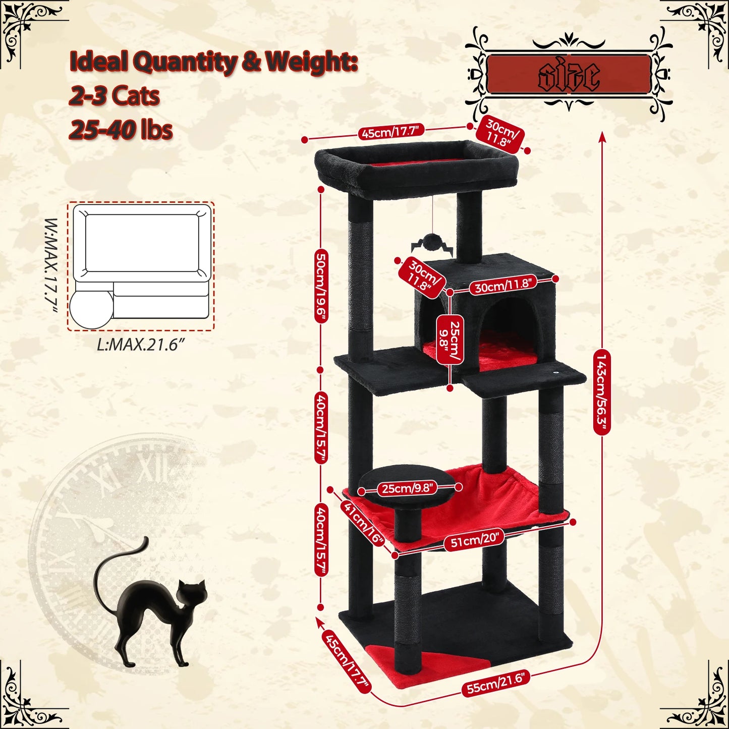 PAWZ Road Gothic Cat Tree For Indoor Cats With Hammock And Sisal Scratching Post