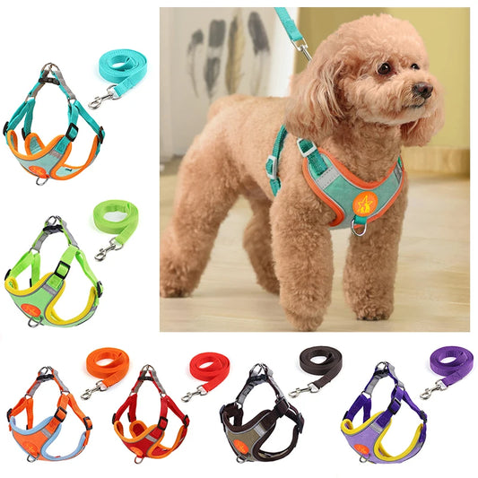 Small Medium Dogs Harness Vest with Reflective Straps & Walking Traction Rope, Soft Breathable Mesh Pet Harness Supplies