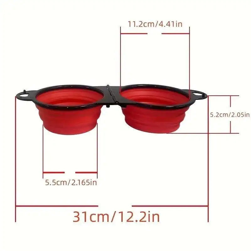 New 2 in 1 Collapsible Dog Travel Bowl Double Bowls Folding Food Water Bowl Portable Hangable Dog Feeder for Outdoor Dog Product