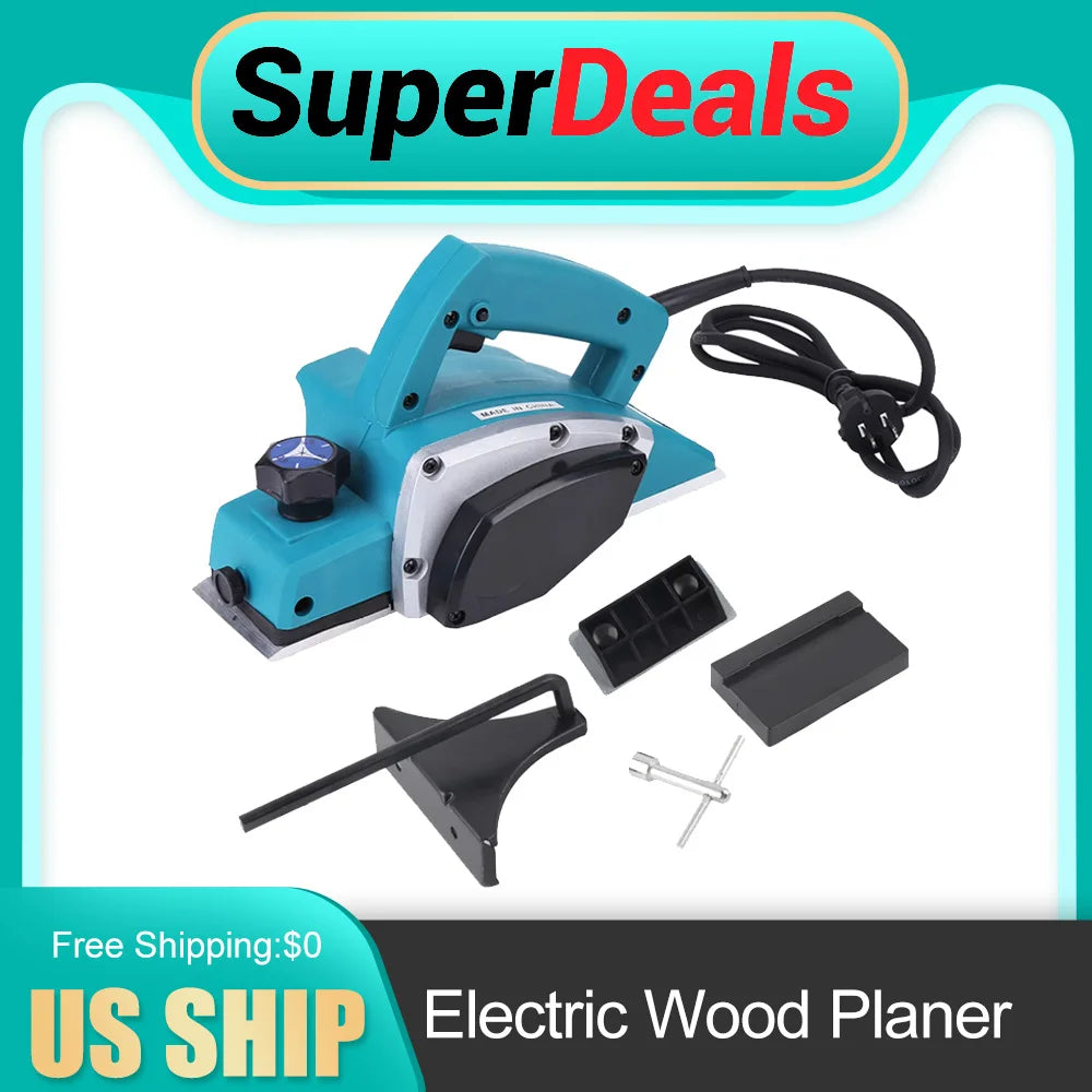 800W Portable Electric Wood Planer 16000RPM High-Speed Electric Corded Handheld Planers Power Tool for DIY Woodworking Tool