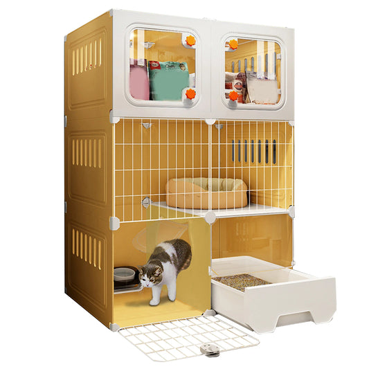 Household Indoor Cage with Cat Bed DIY Metal Wire Cat Kennel Hammock Indoor Pet Cat House Cats Litter Box for Cats Villa