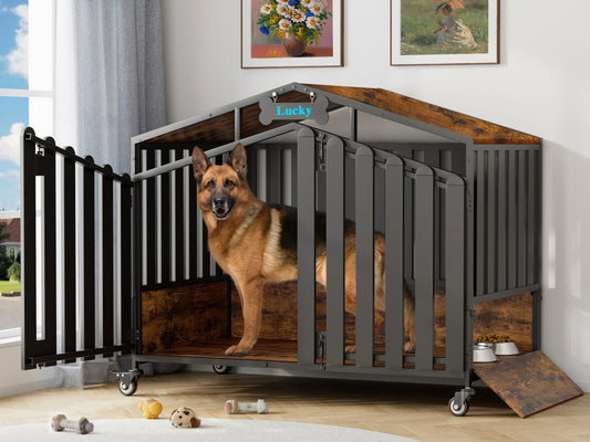 Heavy Duty Dog Crate Furniture With Wheels