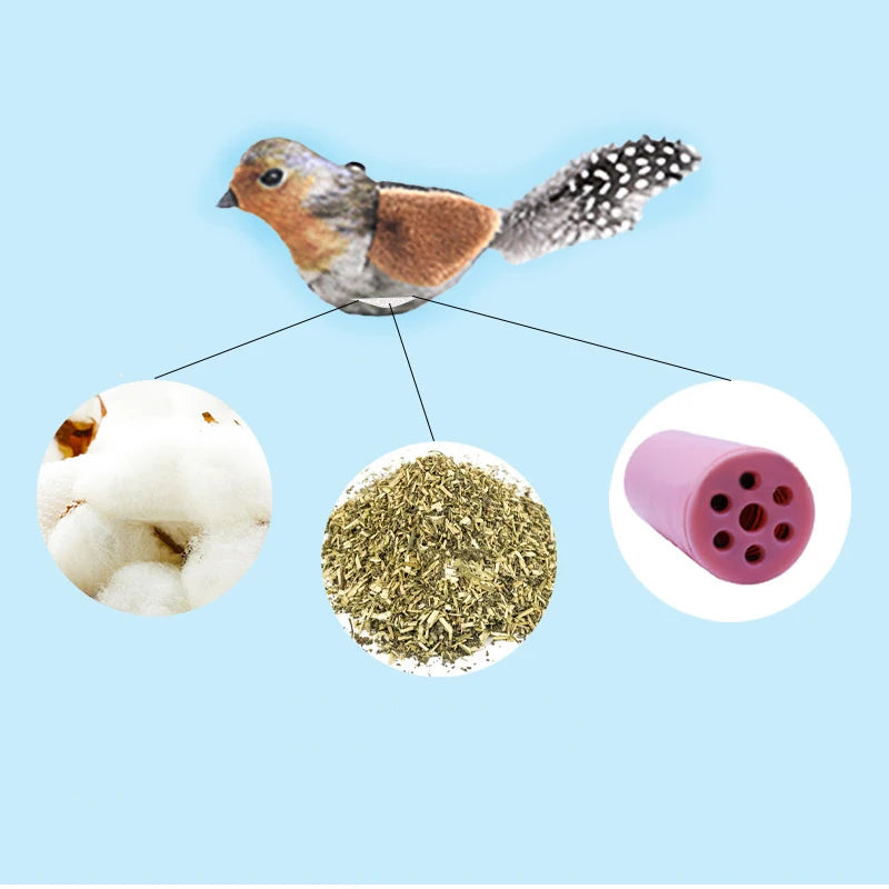 Lifelike Bird Plush Cat Toy Teaser With Feather For Kitten