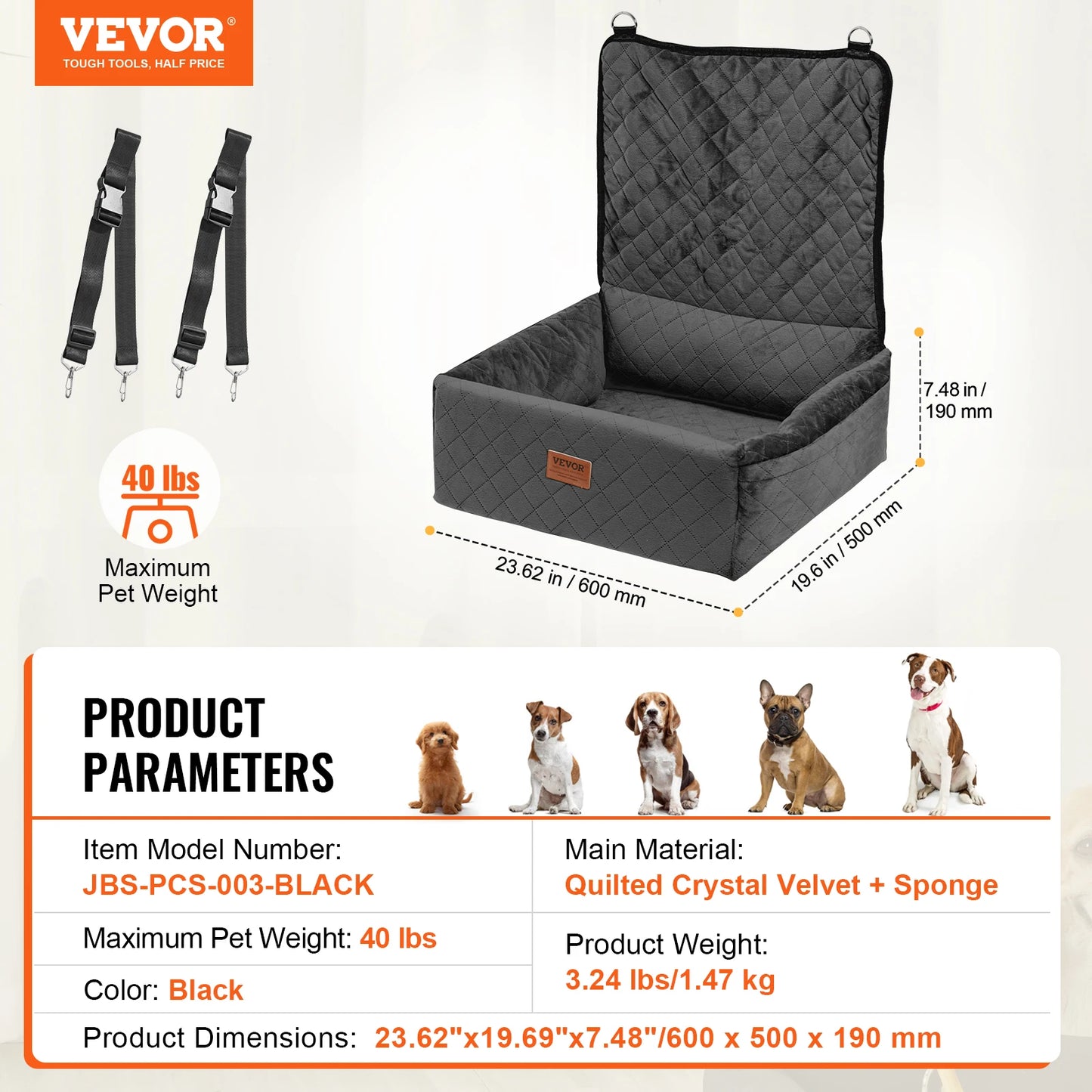 SucceBuy Waterproof Dog Car Seat Booster With Clip On Leash