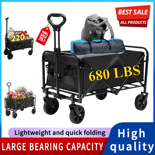 Heavy-Duty All-Terrain Folding Cart For Camping With Stainless Steel Frame