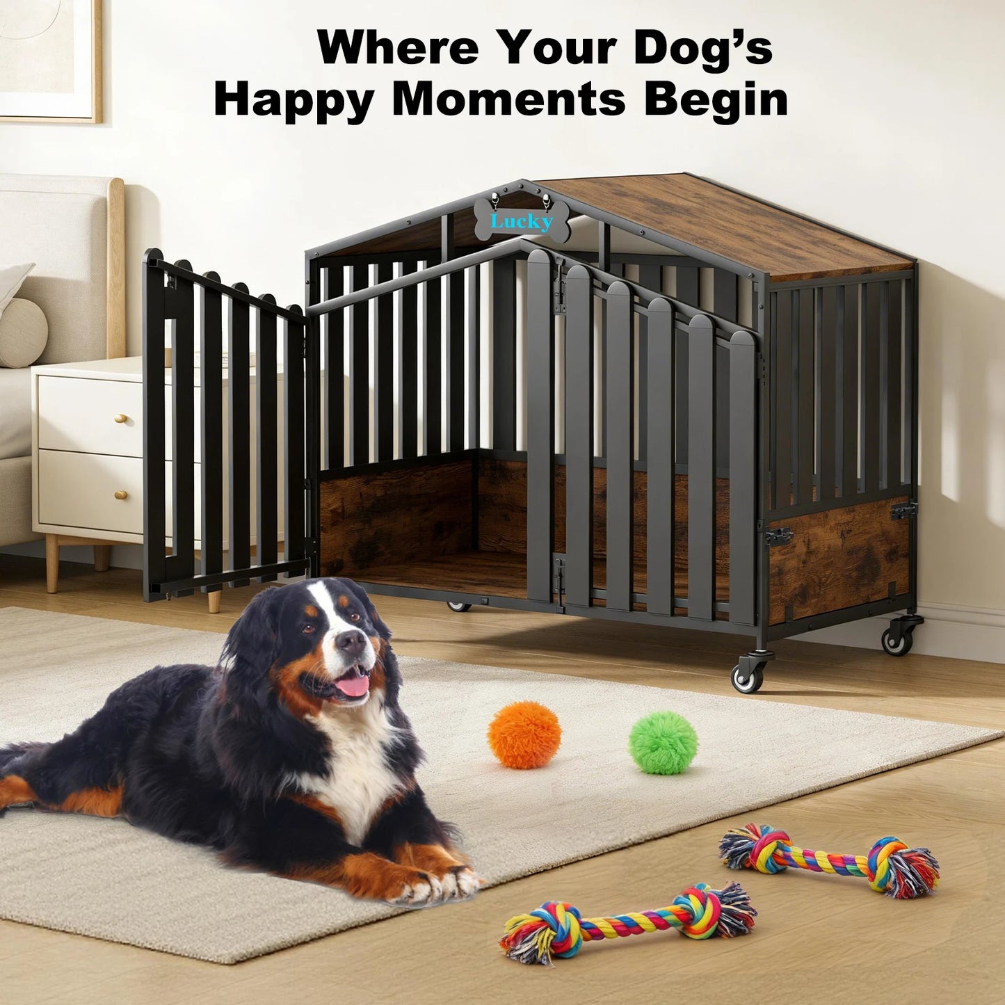 Heavy Duty Dog Crate Furniture With Wheels