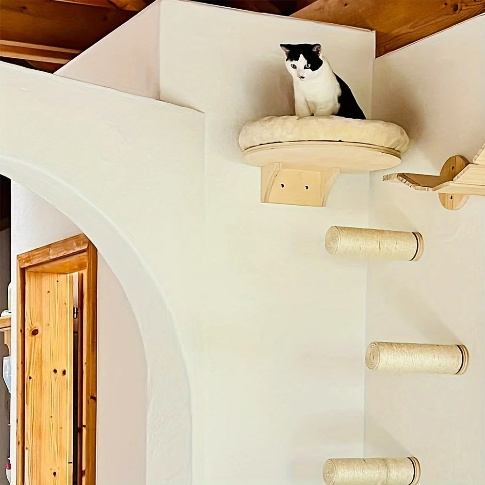 PETRAVEL Cat Wall Mount Climbing Ladder With Hammock Scratching Post