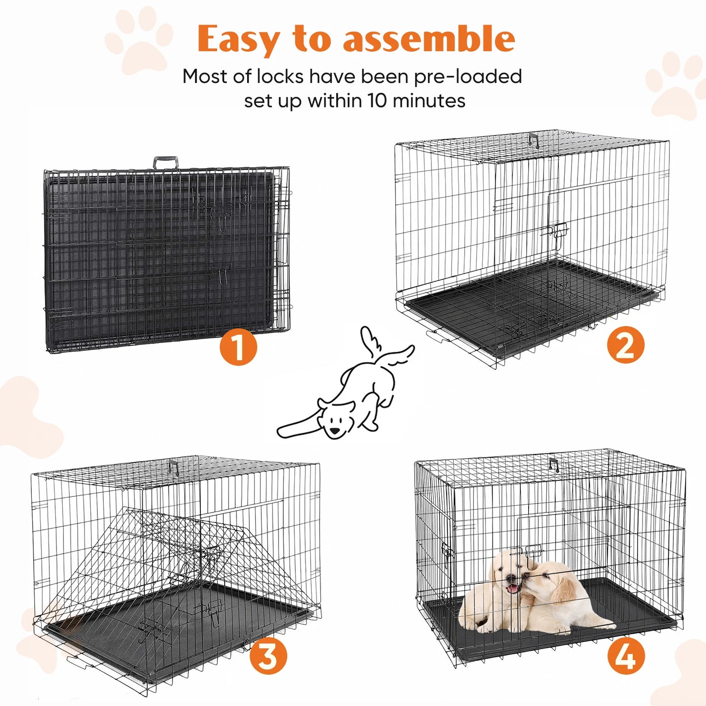 JHK Folding Metal Wire Dog Cage With Leak-Proof Tray