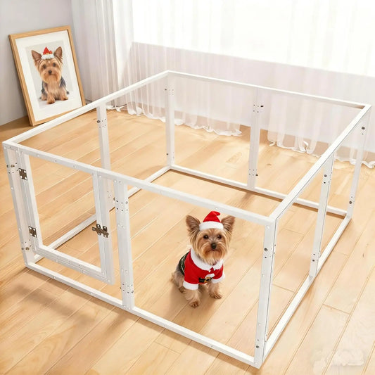 Clear Acrylic Pet Playpen with Door, Easy Setup & Clean, 8-Panel Indoor/Outdoor Fence for Puppies/Kittens