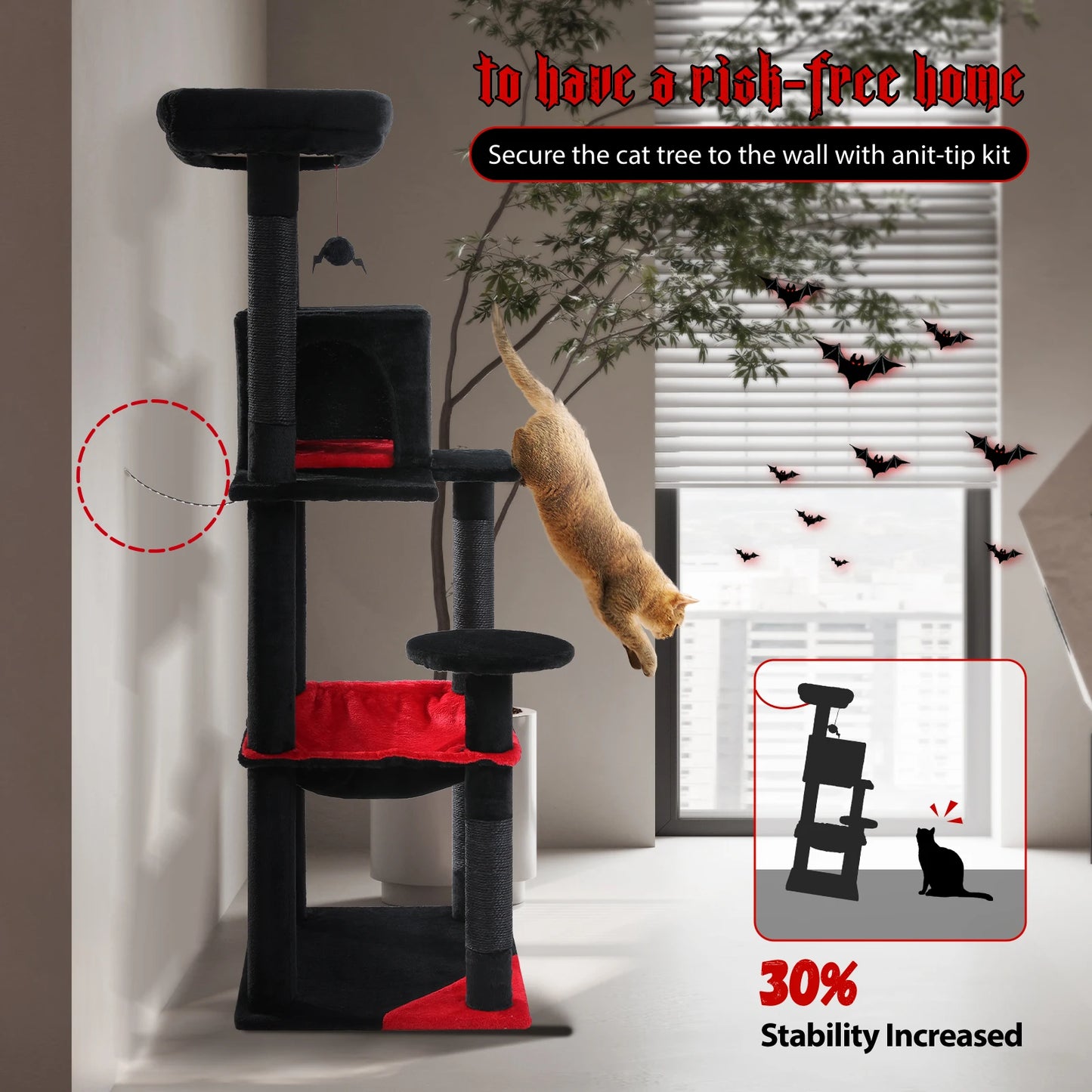 PAWZ Road Gothic Cat Tree For Indoor Cats With Hammock And Sisal Scratching Post