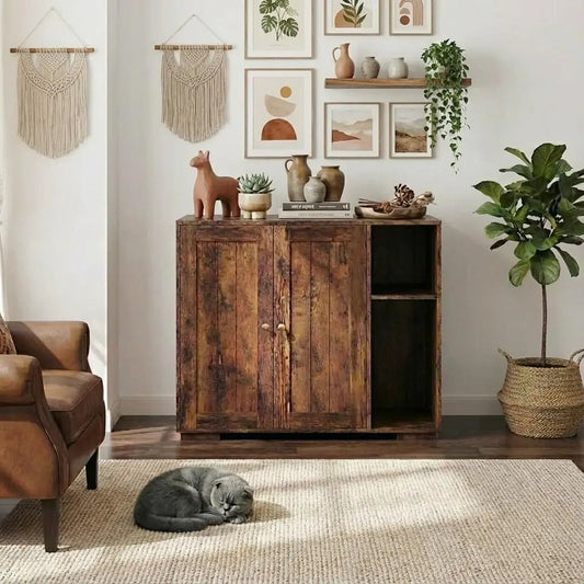 HiMISSCN Cat Litter Box Enclosure Cabinet With Built In Outlet