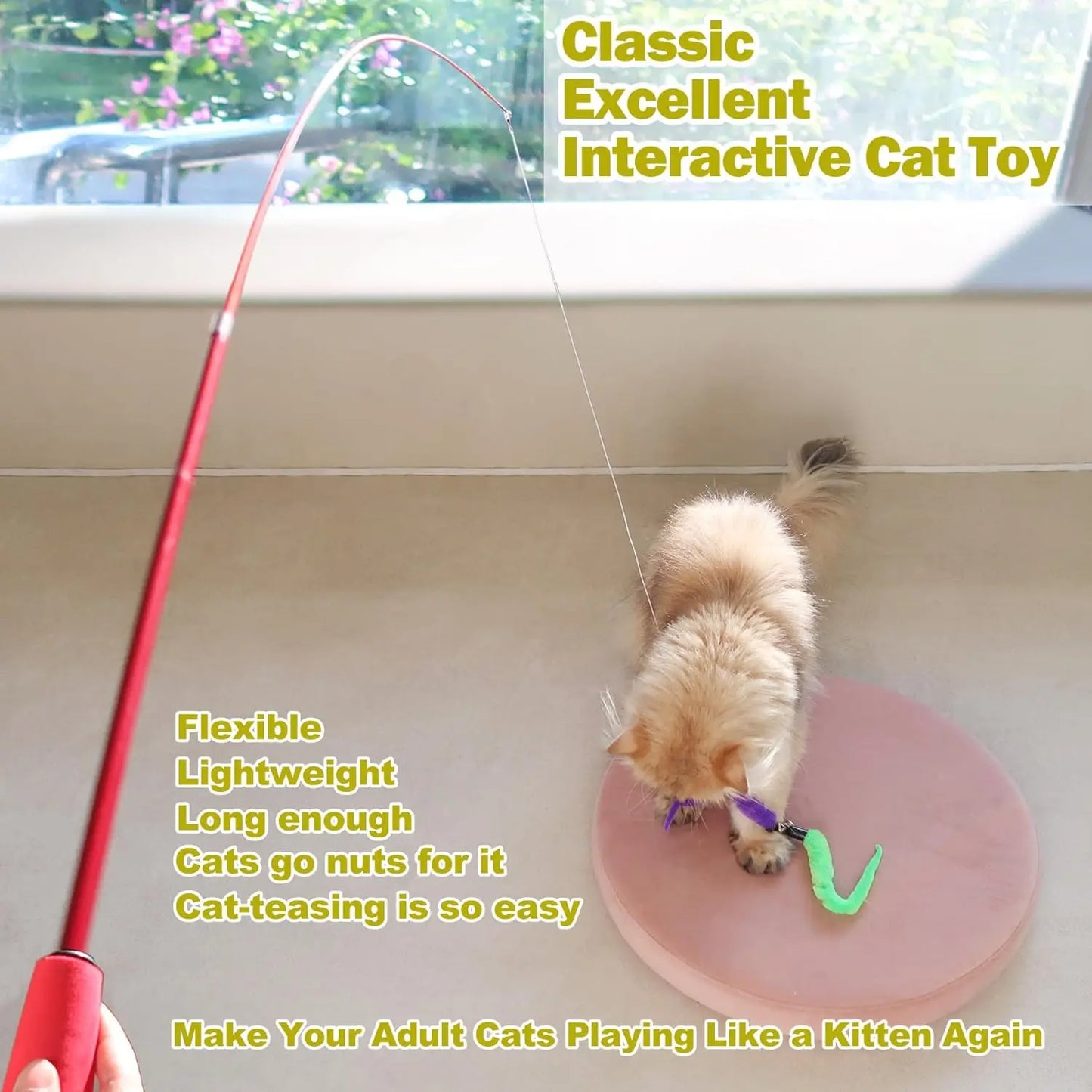 Indoor Cat Toys Set Interactive Wand Toy And Feather Refills