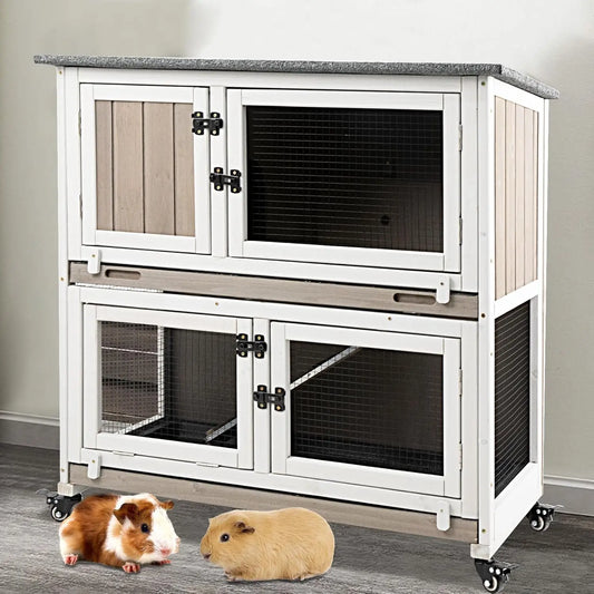 XMSJ Wooden Guinea Pig Cage Two Story Indoor Habitat With Ramp