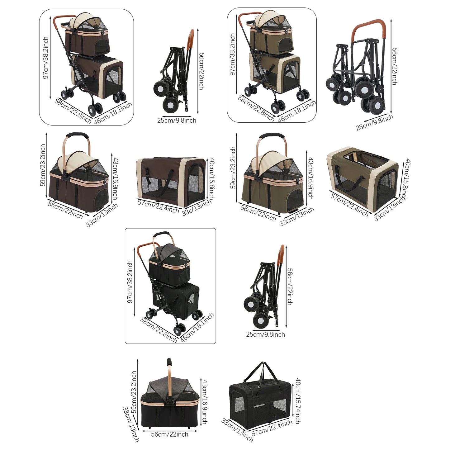 3-In-1 Foldable Pet Stroller With Dual Carriers 77lbs