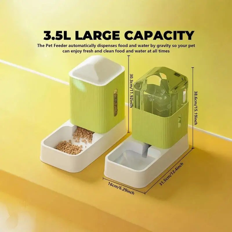 3.5L Large Capacity Automatic Dog Cat Feeder And Water Dispenser | All In One Gravity Pet Feeding Set With Removable Food Bowls