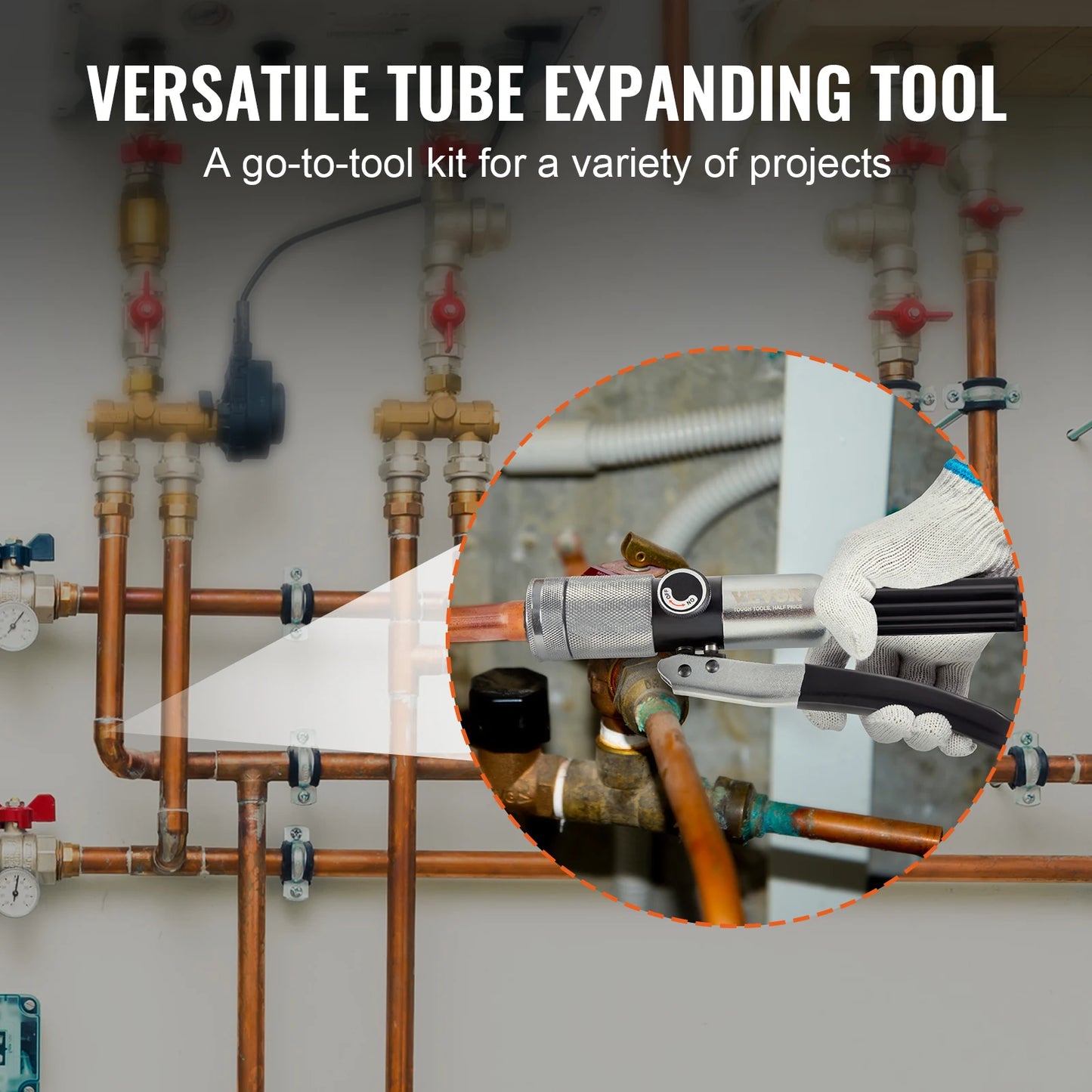 SucceBuy Hydraulic Tube Expander with 7Pipe Expander Heads Deburring Tool Pipe Cutter for Copper Aluminum Brass Soft Steel Pipes