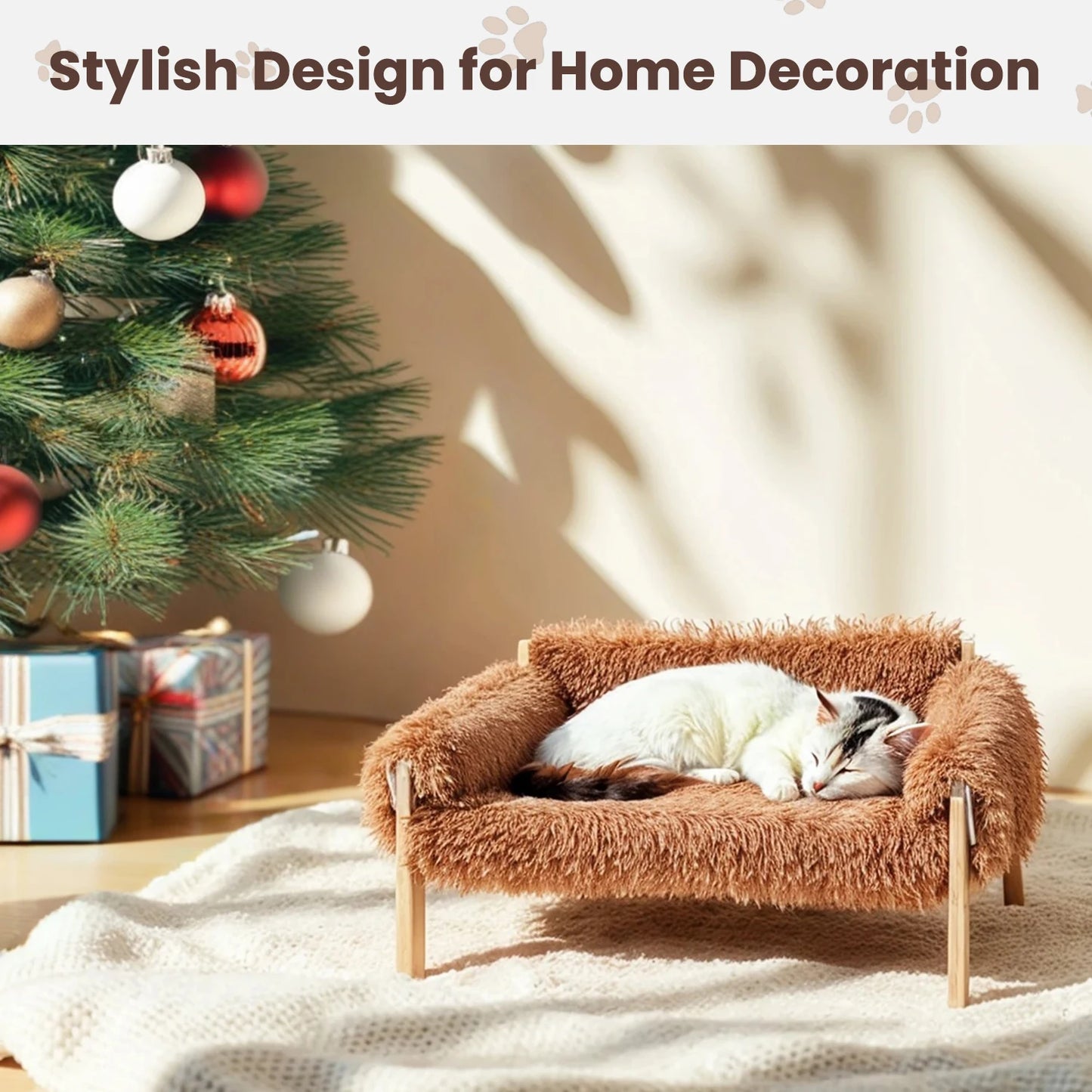 Wooden Leg Raised Cat Sofa Bed With Plush Cushion For Indoor Cats